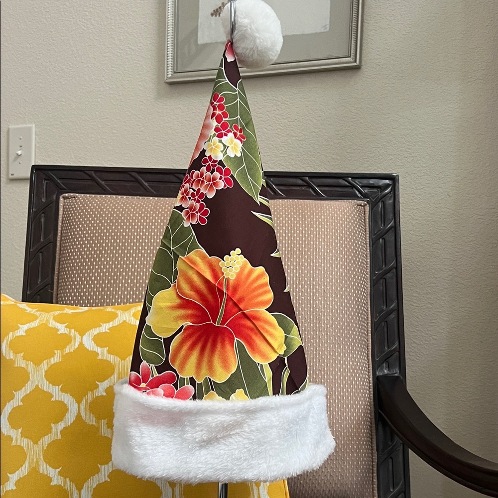 Santa Hat Hawaiian fabric Handmade 12 1/2” opening